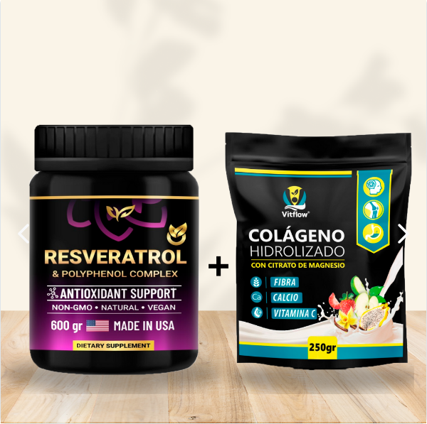 Resveratrol Vitflow 600g – Antienvejecimiento Natural + Colágeno con Magnesio